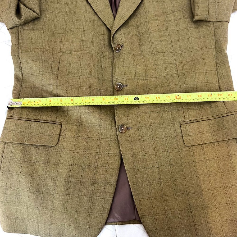 Joseph Abboud for Von Maur Wool Silk Brown Tan Windowpane Plaid Sports Coat 44R - Picture 9 of 14